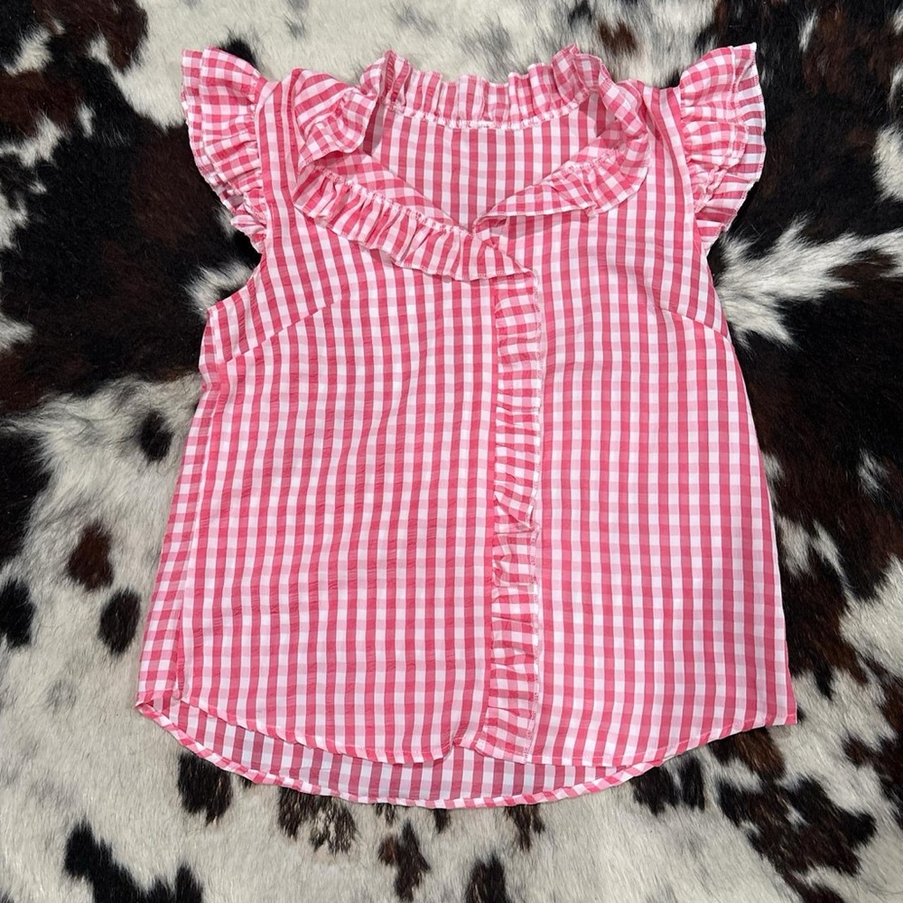 Pink Gingham Ruffle Top